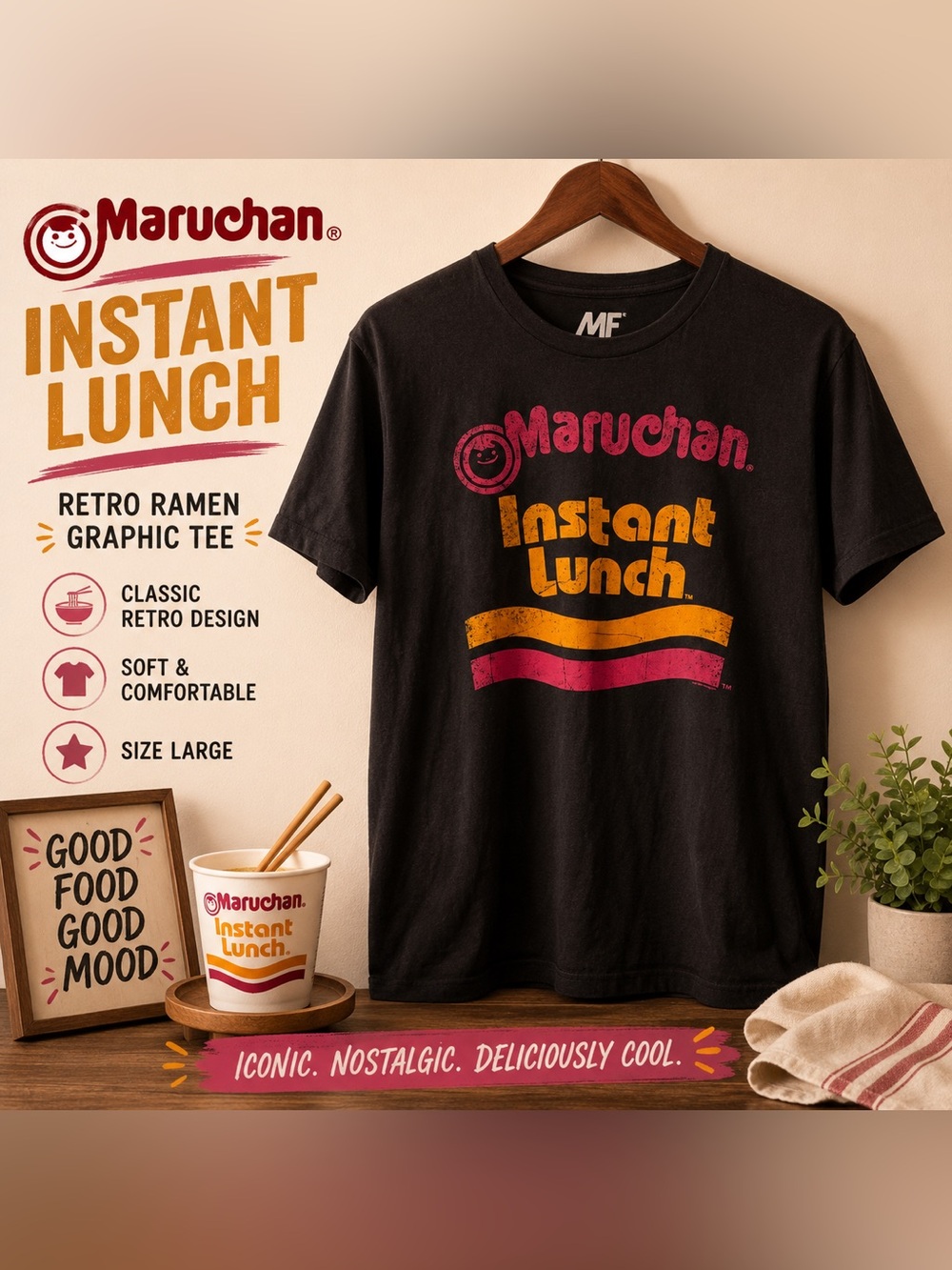 Maruchan Instant Lunch Graphic Tee Black Retro Ramen T-Shirt Size Large
